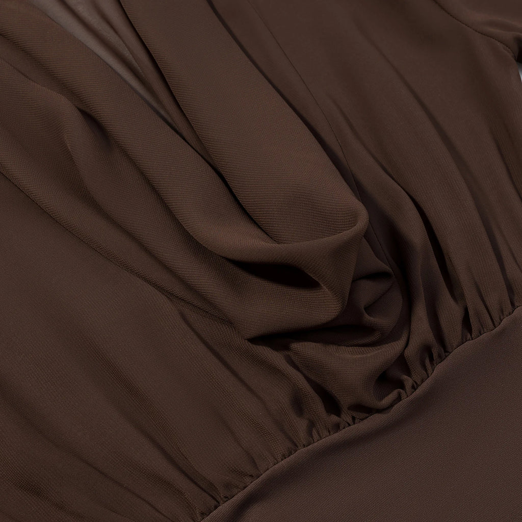 CharmChant Brown Tie Dresses for Women Backless Slim Fit Long Sleeve Bodycon Mini Dress Elegant Chic Party Clubwear Trend 2025