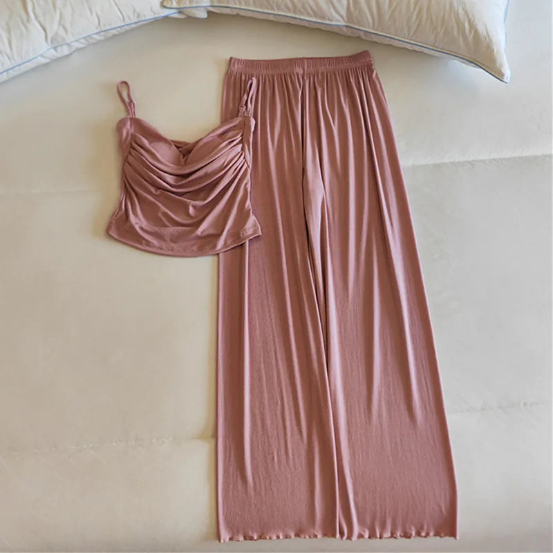 Sexy Lingerie Trousers Sets New Modal Sleepwear Women's Spring Summer Camisole Pants Two-piece Set Chest Pad Home Wear Pajamas