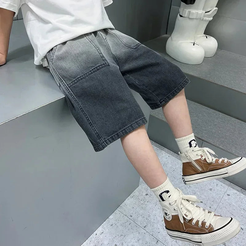 Boys Summer Denim Five-point Pants Kids Fashion Gradient Color Denim Shorts Trousers Teen Casual Jeans Children's Clothing