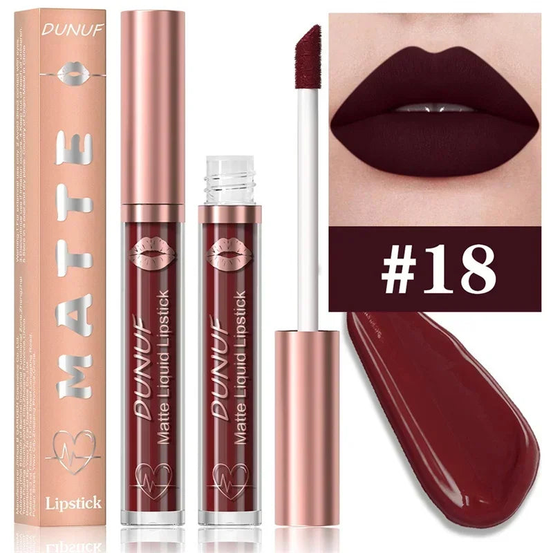 Matte Velvet Lip Gloss Dark Red Brown Lip Glaze Long Lasting Waterproof Liquid Lipstick Natural Moisturizer Transparent Lip Oil