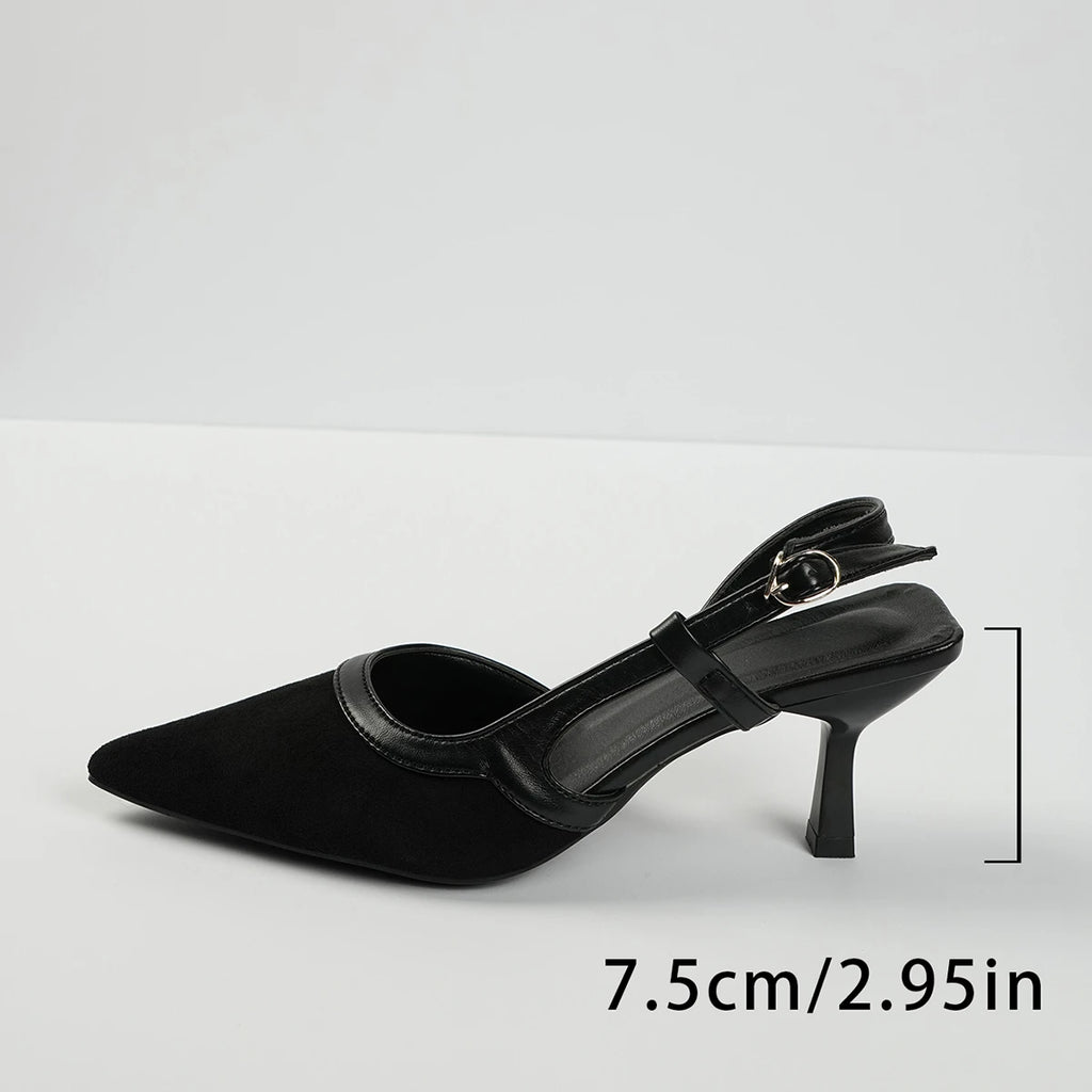 Women Sandals Satin Pointed Back Empty Women Shoes 2025 Summer One-word Buckle Sexy High Heels Women Sandalias Mujer Zapatos