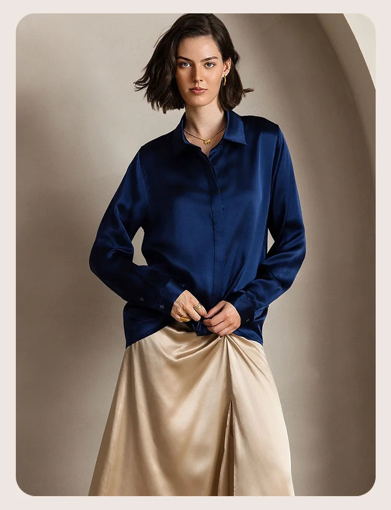 Spring Covered Button Mulberry Silk Shirt Long Sleeve Ladies Clothing Luxury 19Mm 100% Silk Women'S Fashion Blouses