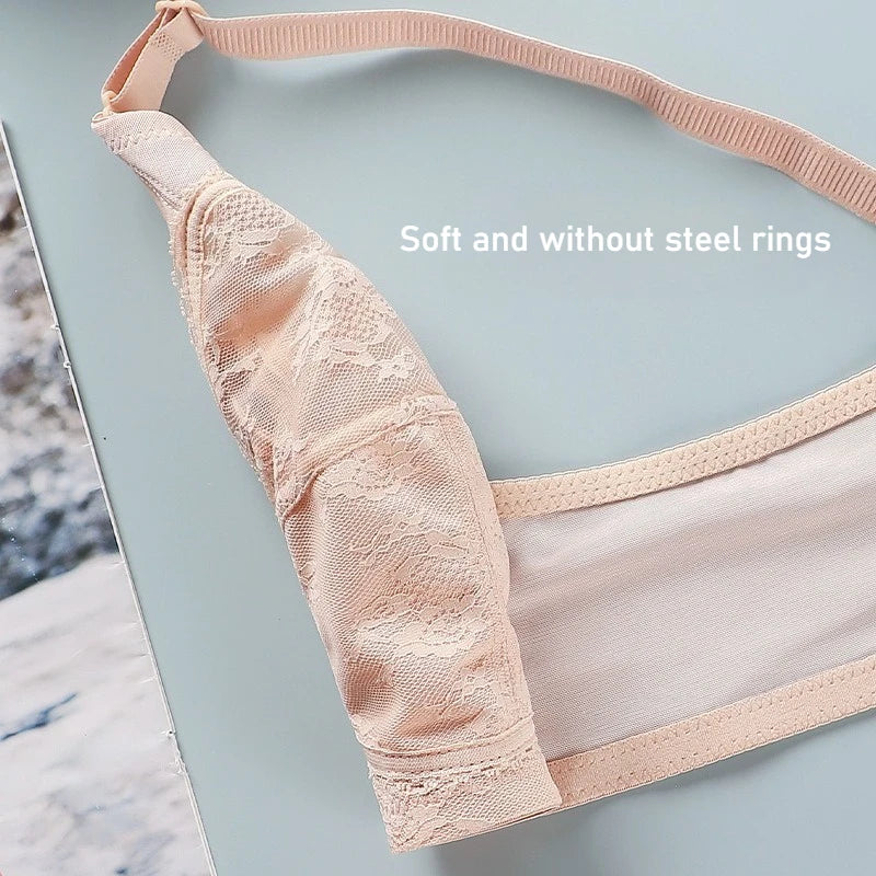 Ultra Thin Sexy Lace Full Cup Bra Women's Plus Size Floral No Steel Ring Bra Ultra-Thin No Sponge Transparent Push Up Underwear