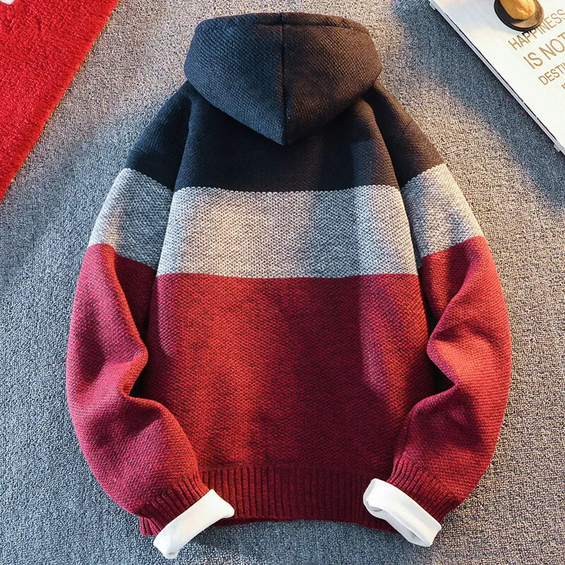 Men's Cardigan Knitting Sweaters Hooded Jacket Cardigans Zipper Up Hood Streetwear Mens Casual Sweatwear