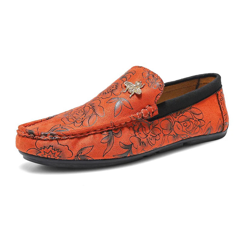 Luxury Brand Yellow Men Casual Shoes Fashion Flower Print Loafers Men Designer Flat Shoes Comfortable Slip-on Male Driving Shoes