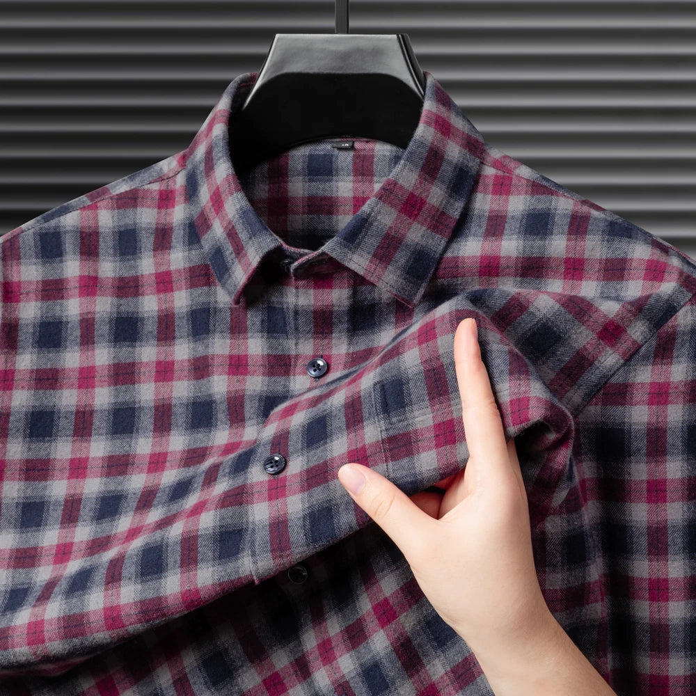 Men's Flannel Shirt Long Sleeve Plaid Button Down Shirts Regular Fit Casual Work Soft Cotton Tops Family Gathering with Pocket