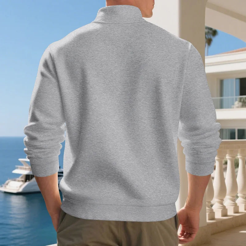 Autumn Winter Men's Fleece Quarter Zip Pullover Man Long Sleeved Loose Stand-up Collar Sweater Casual Comfy Mock Neck Sweatshirt