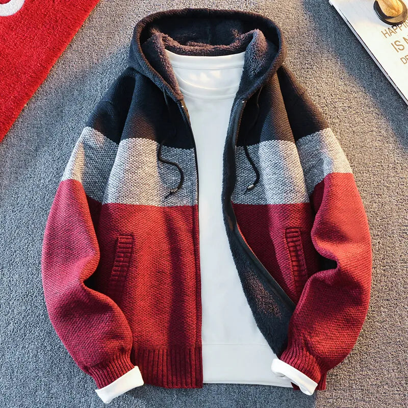 Men's Cardigan Knitting Sweaters Hooded Jacket Cardigans Zipper Up Hood Streetwear Mens Casual Sweatwear