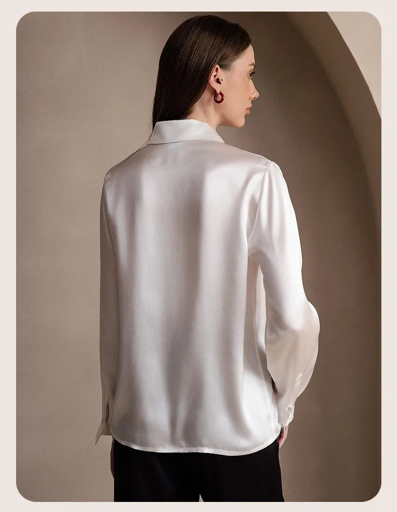 Spring Covered Button Mulberry Silk Shirt Long Sleeve Ladies Clothing Luxury 19Mm 100% Silk Women'S Fashion Blouses