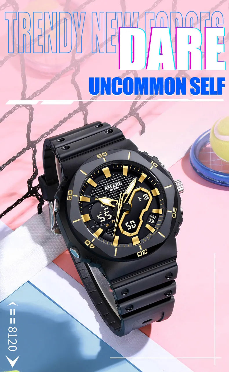 SMAEL Fashion Sport Watches for Unisex Top Brand Luxury Sports Chronograph Women Watch Waterproof Digital Quartz Wristwatch