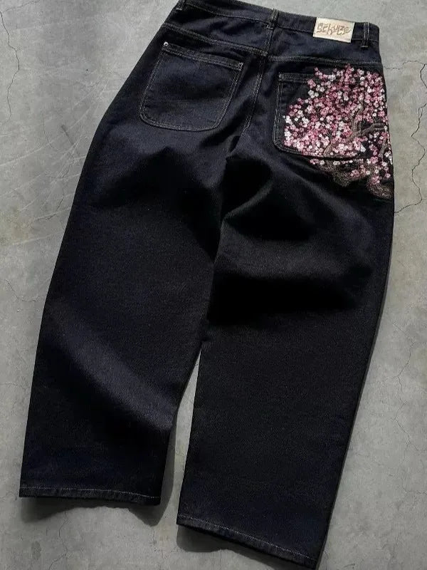 2024 New American hip-hop Vintage baggy jeans women's Harajuku high waist Y2K wide-leg pants Gothic wide pants Streetwear pants