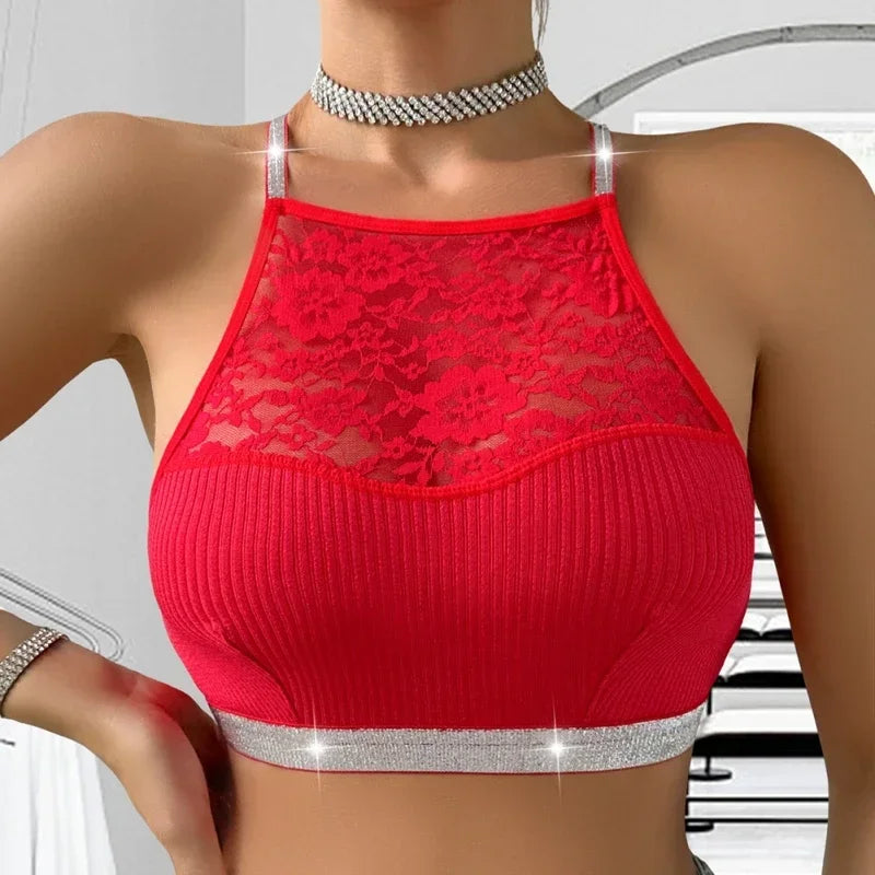Sexy Lace Floral Ribbed Camisole Brassiere Women Female Underwear Comfortable Backless Bras Summer Ladies Thin Lingerie