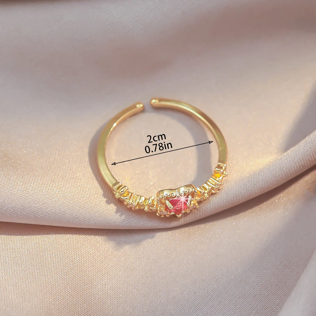 1 Piece of Rose Gold Color Niche Adjustable Ring with Plain Ring Women's Heart Set Design Ring Index Finger Ring