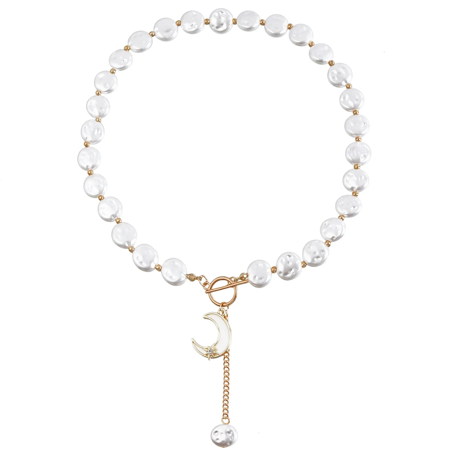 1pc Fashion String Imitation Pearl Moon Disc Pendant Necklace, Suitable for Women's Daily Party Jewelry Gifts