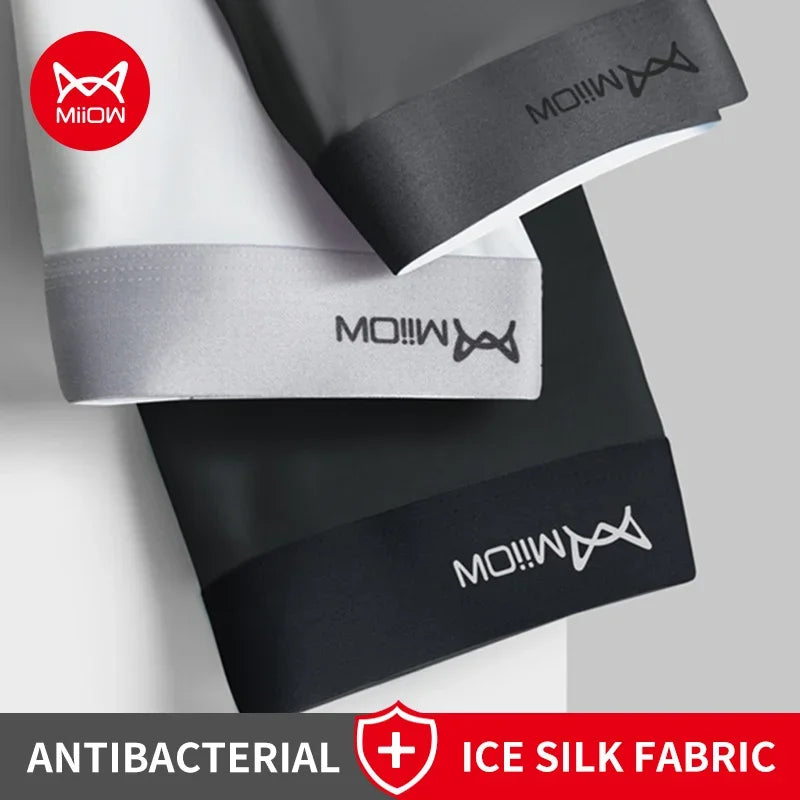 MiiOW 3Pcs Ice Silk Men Underwear Boxers 3A Breathable Crotch Man Underpants Graphene Antibacterial Men's Panties Boxer Trunks