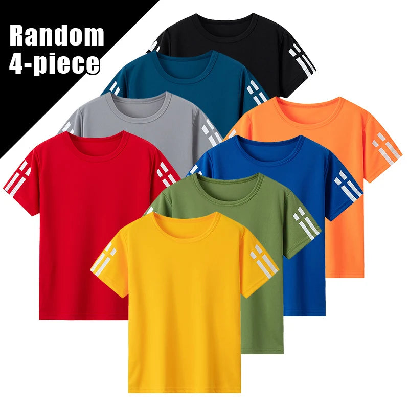 2/4 Pcs Boys' Summer Solid Color Quick Drying Breathable Set Big Kids' Loose Sports Running Hiking Outdoor Short sleeved Shorts