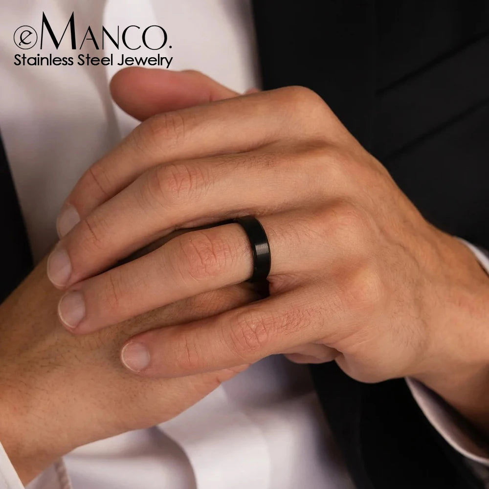 eManco Minimalist Style Smooth Band Rings Stainless Steel Gold-Plated Gender-Neutral Jewelry Fashion Men's Accessories Wholesale