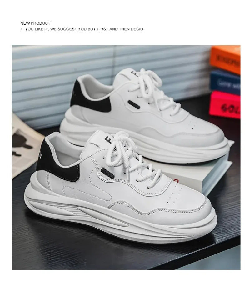 New Outdoor Casual Sports Shoes for Men Leather Fashion Non-slip Wear-resistant Four-season Men Shoes Student Trendy White Shoes