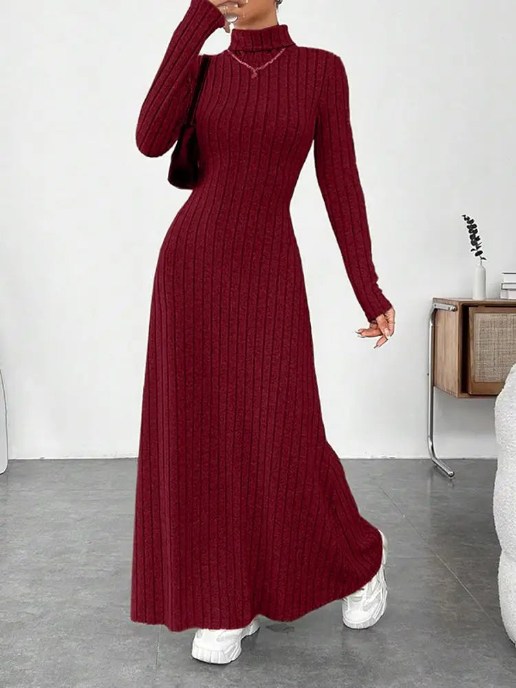 VONDA Women Turtleneck Sweater Dresses Autumn Long Sleeve Knitted Maxi Vestidos Elegant Office Streetwear Solid Party Robe Femme