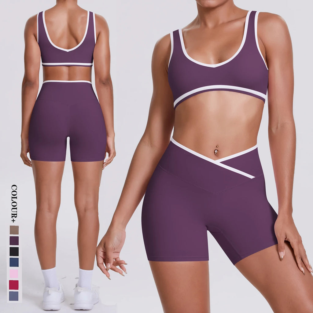 Women Two Piece Gym Workout Set Female Bra Yoga Sets 2ps Shorts Fitness Wear Women Quick-Dry Camisole Sports Bra Suits
