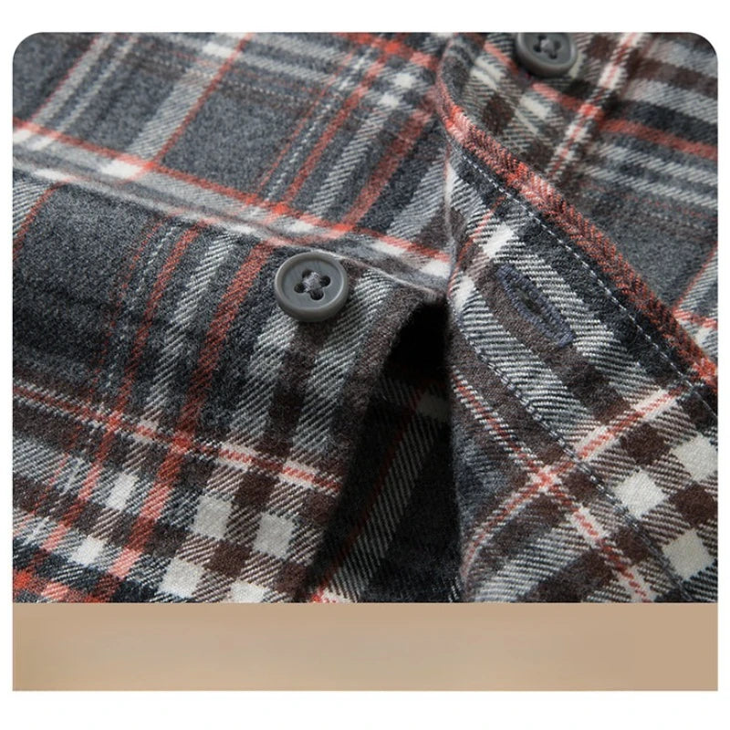 100% Cotton Flannel Shirt Men's, Plaid Casual Jacket, Anti-Wrinkle, Multi-Color Gold Quality Long-Staple Cotton S-4XL