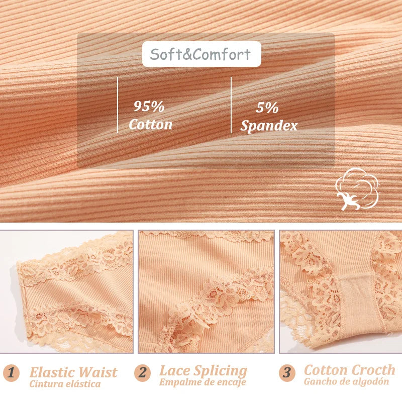 3PCS/Set Sexy Lace Cotton Panties for Women Flroal Lace Seamless Briefs Low Rise Lingerie Female Breathable Soft Underwear S-XL