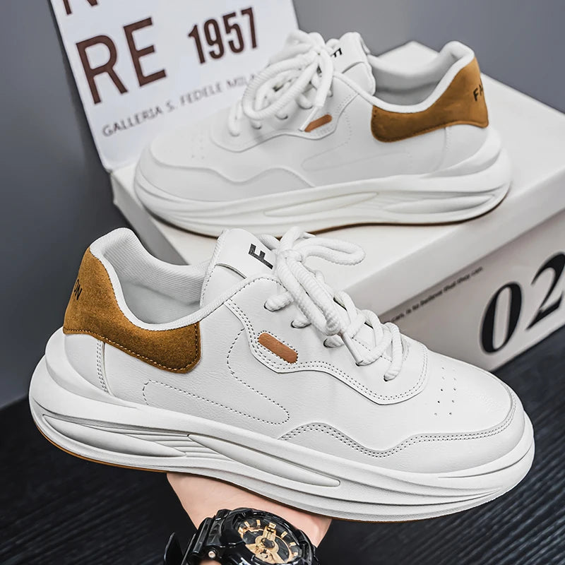 New Outdoor Casual Sports Shoes for Men Leather Fashion Non-slip Wear-resistant Four-season Men Shoes Student Trendy White Shoes