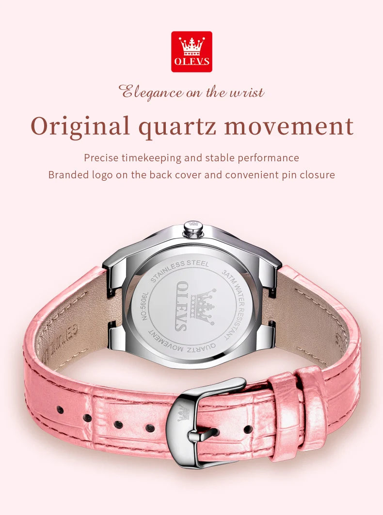 OLEVS NEW Women's Watches Pink Leather Strap Full Diamond New Style Date Waterproof Original Quartz Watch for Girl Fashion