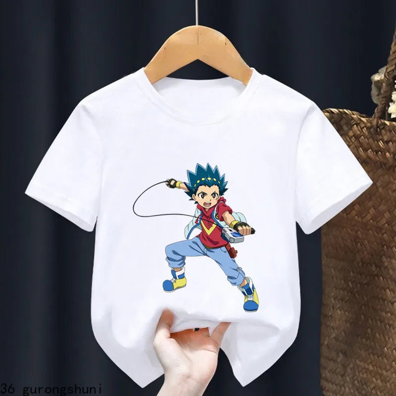 2024 Beyblade Burst Evolution Print Kids T Shirt Girls Summer Tops Baby Boys Clothes Cartoon Children Short Sleeve T-shirt