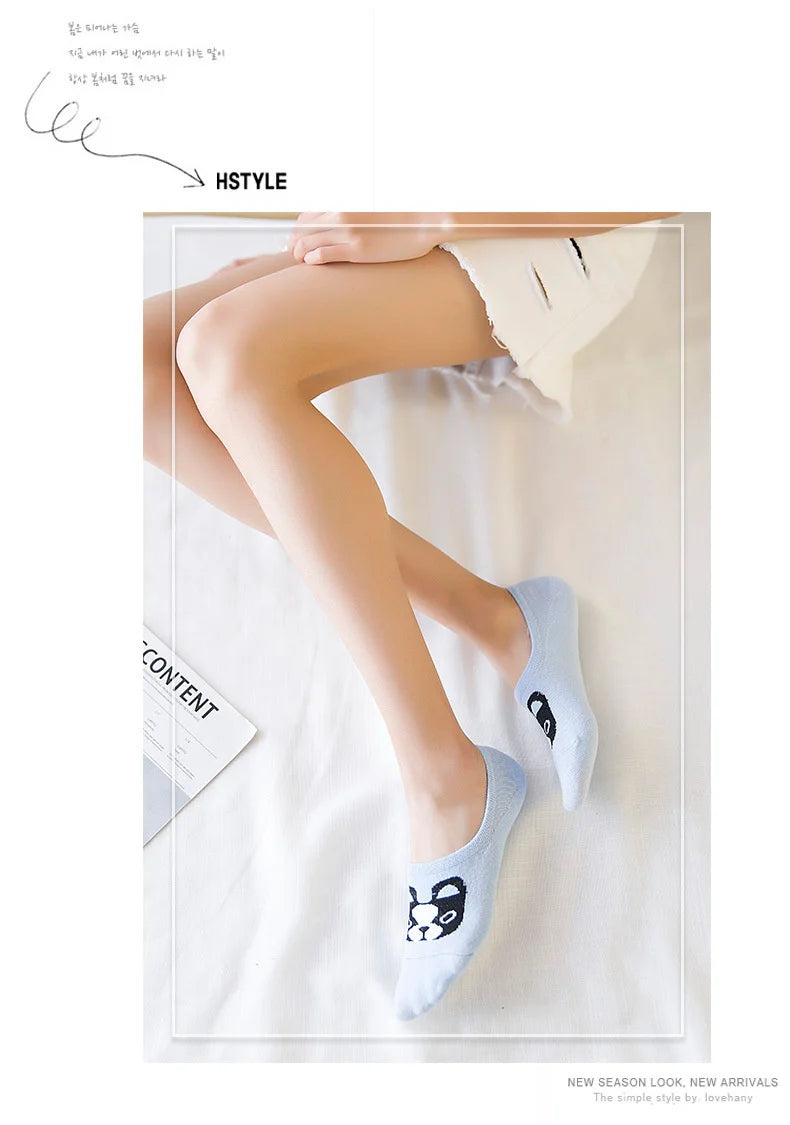 Spring Summer Cotton comfortable Cartoon Animal dog Invisible ankle boat Socks Puppy Woman girl boy hosier 1pair=2pcs ws103