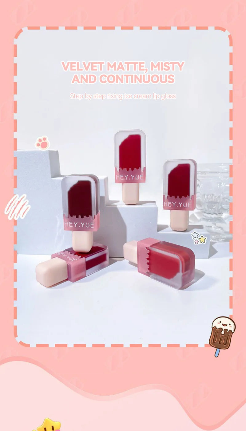 HEYYUE Ice Cream Lip Glaze — Velvet Matte Finish, Pudding Lip Clay, Student-Friendly Everyday Skin-Brightening Lipstick