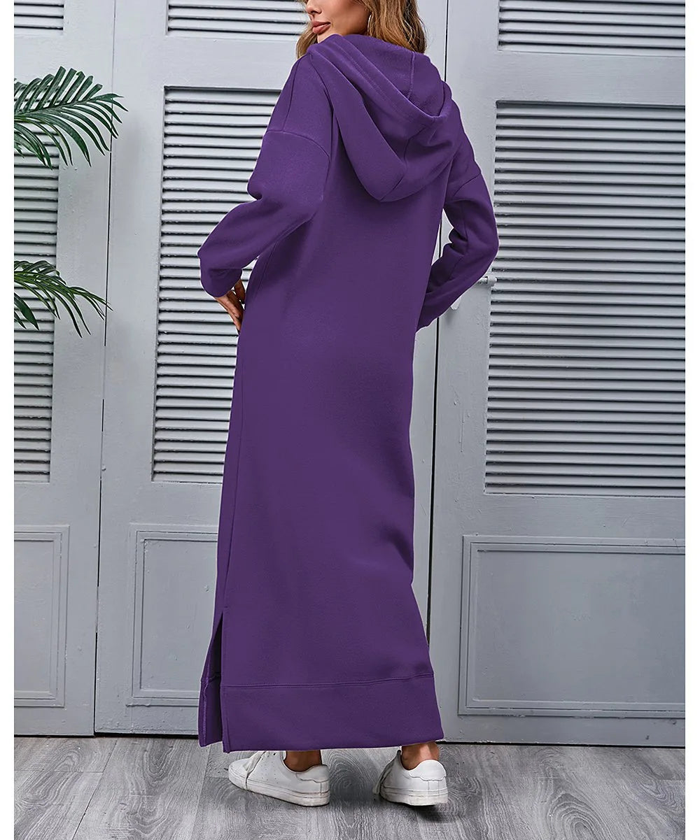 Autumn Winter New plus Size Loose Knitted Long Dress Hoodie Fleece Casual Fashion Dress Large Pocket Skirt Elegant Commute