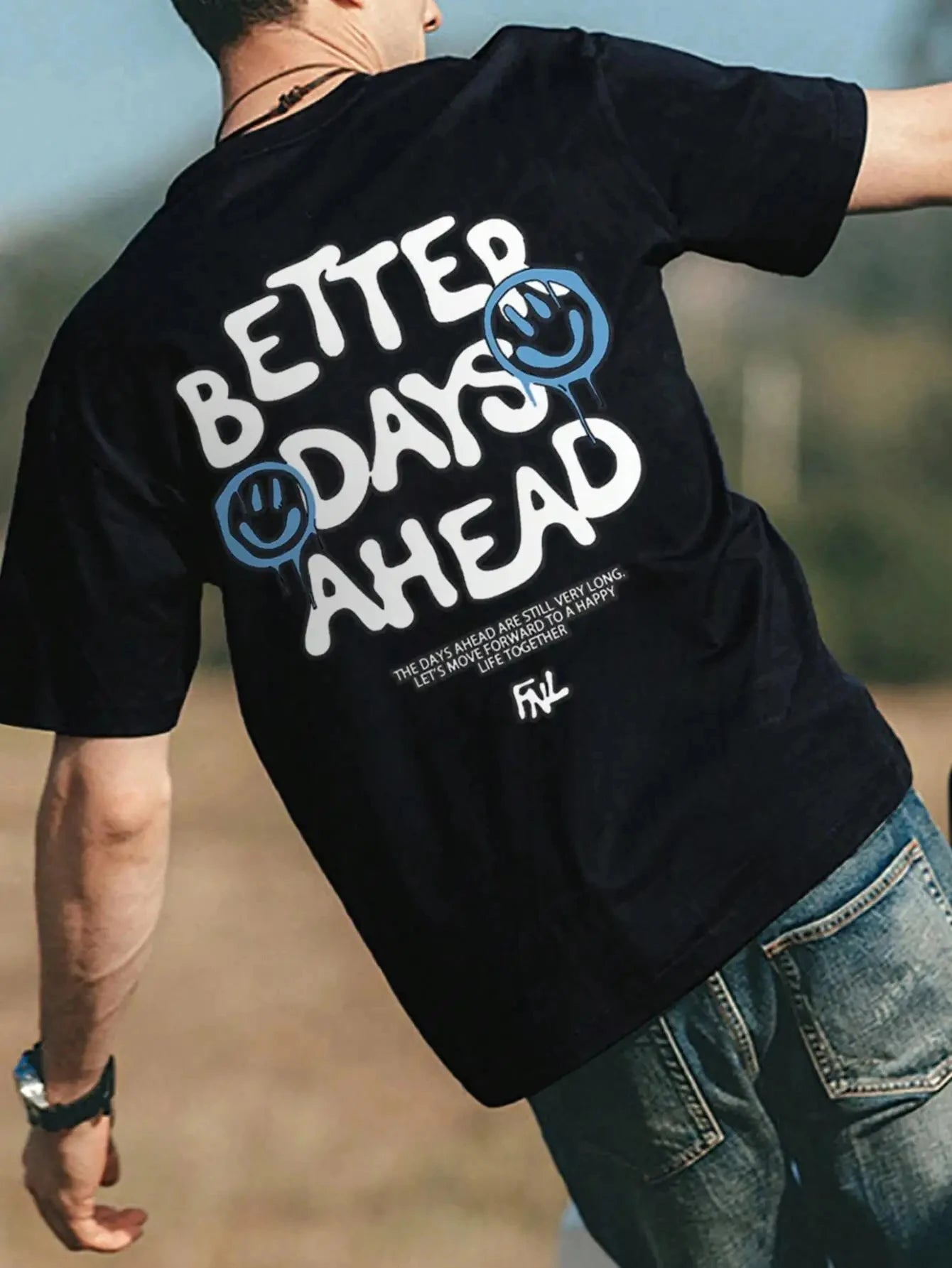 Better Days Ahead Letter Graphic Men Cotton T-Shirt O-Neck Casual Oversize T-Shirt Fashion Tee Clothes Summer Loose Tshirt
