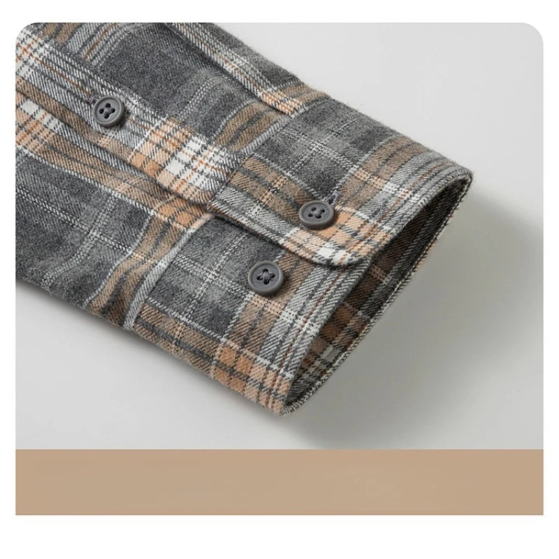 100% Cotton Flannel Shirt Men's, Plaid Casual Jacket, Anti-Wrinkle, Multi-Color Gold Quality Long-Staple Cotton M-4XL