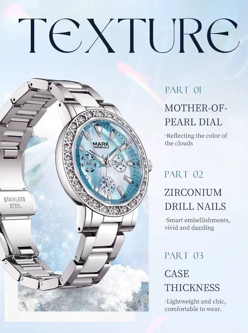 Mark Fairwhale Dress Pink Diamond Watch For Women Fashion Ceramic Chain Quartz Watch Luxury Brilliant Beimu Wristwatch Ladies