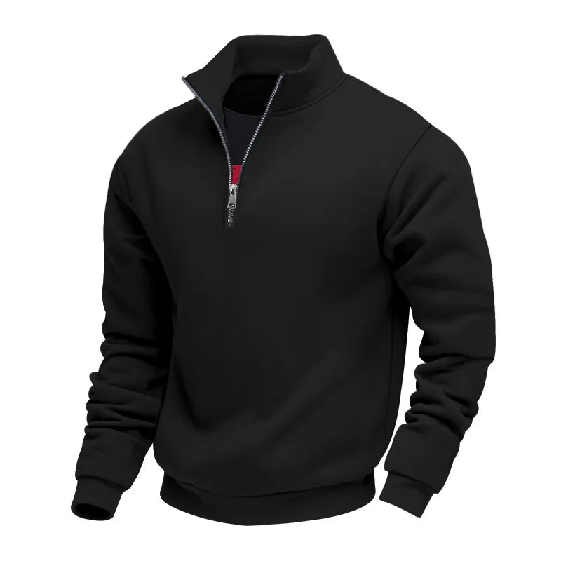 Autumn Winter Men's Fleece Quarter Zip Pullover Man Long Sleeved Loose Stand-up Collar Sweater Casual Comfy Mock Neck Sweatshirt