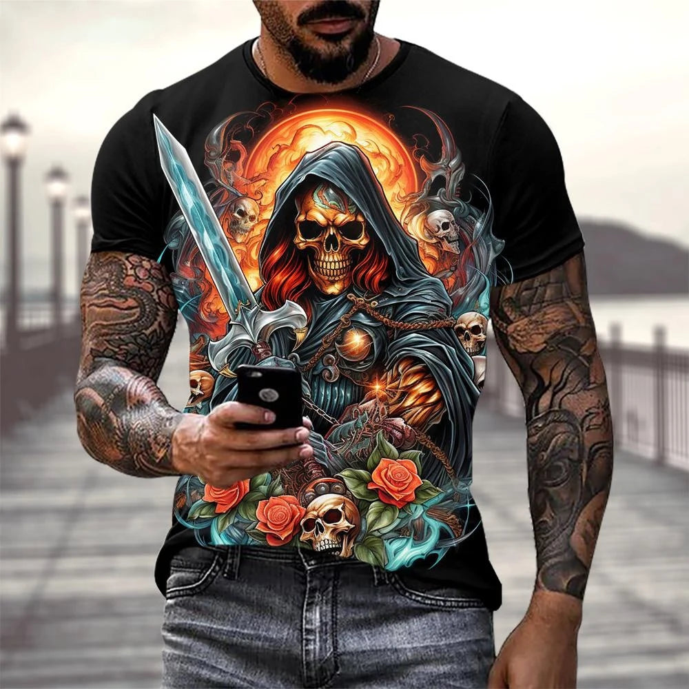 Funny 3D Horror Skull Print T Shirt For Men Casual O-neck Short Sleeve Tops Summer Trend Street Clothing Fashion Loose Men's Tee