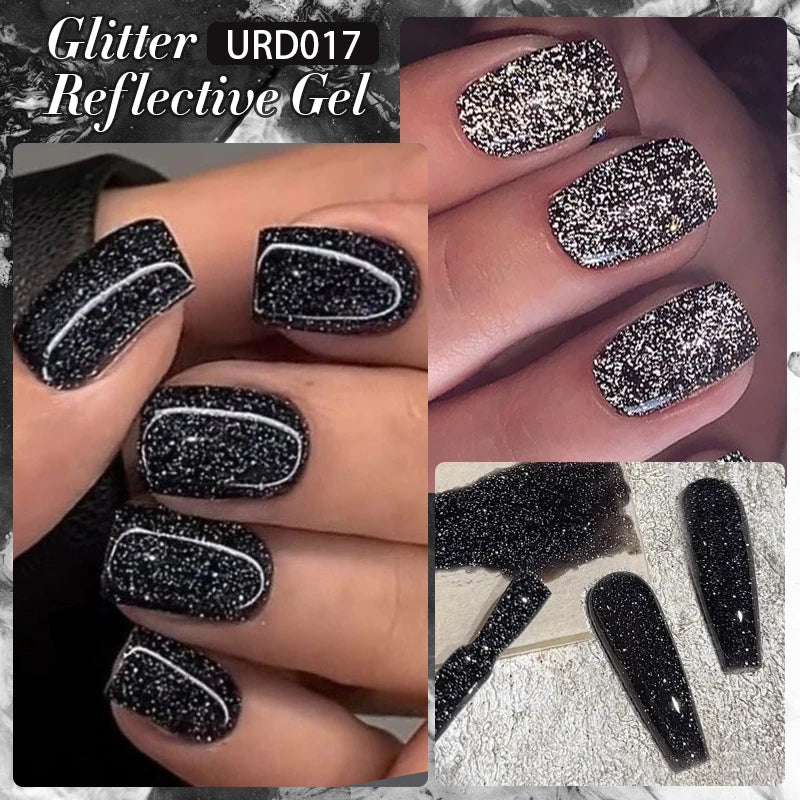 UR SUGAR 15ml Glitter Reflective Black Nail Gel Polish Flash Effect Shiny Soak Off UV Gel Manicure Colorful NeonNail Art Varnish
