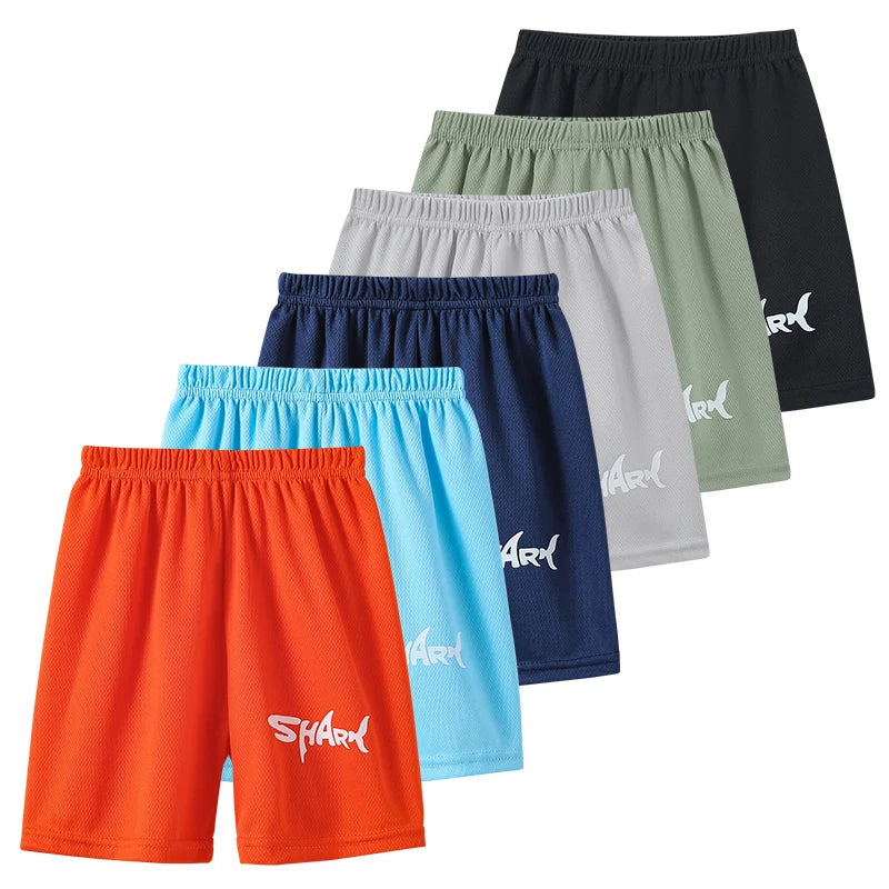 2/3pcs Children's Solid Color Shark Letter Quick-drying Shorts Boys Leisure Aports Running Pants Holiday Beach Hot Pants Student