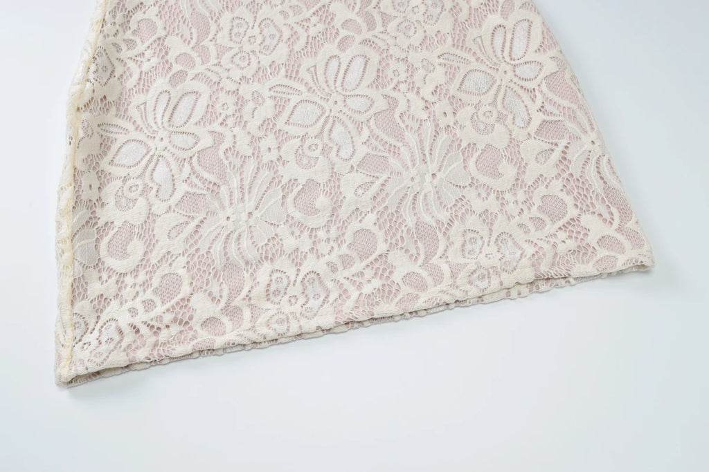 Hugcitar Turtleneck Long Flare Sleeve Patchwork Lace Hollow Out Button Sexy Mini Dress 2025 Spring Women Clothes Party Nightclub