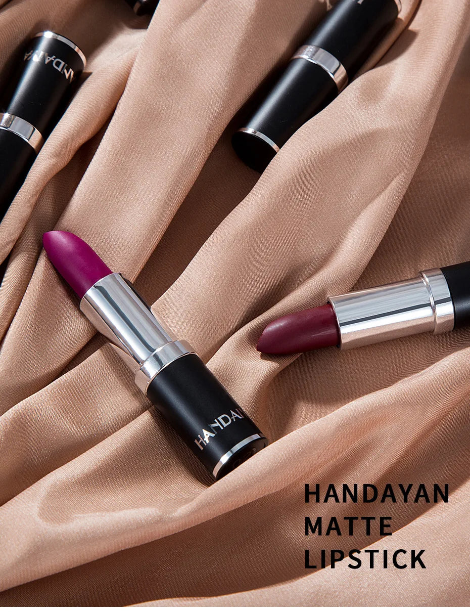 HANDAIYAN 12 Color Matte Lipstick Waterproof Moisturize Velvet Sexy Lip Gloss Popular Color Hot Selling Fashion Beauty Lipstick