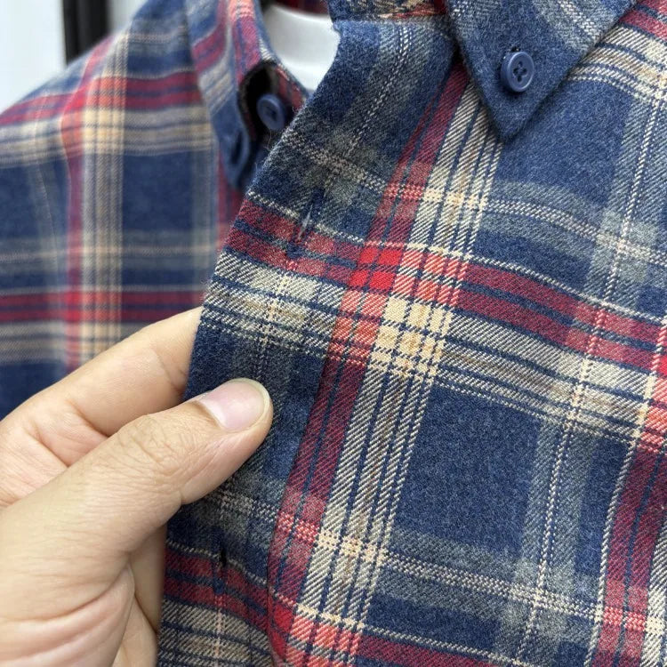 New 2025 Men's Long Sleeve Cotton Shirt Fleece Business Casual Easy Care Youth Outerwear Top Polyester Fiber Cool Sensation