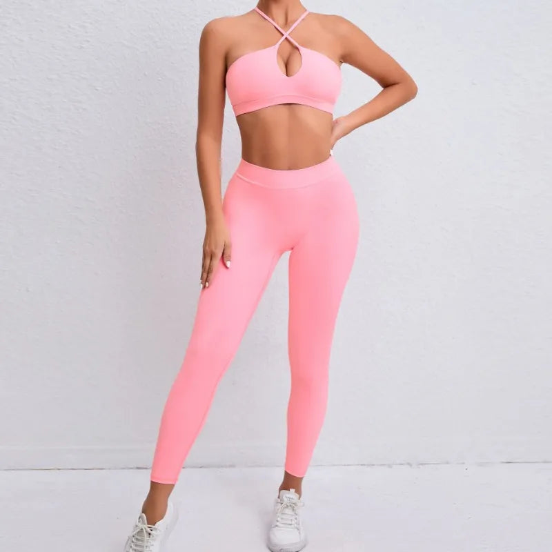 Seamless Yoga Sets Sports Fitness Hip-lifting Nude Feel Pants Cross Beauty Back Bra Suits Workout Gym Leggings Set for Women