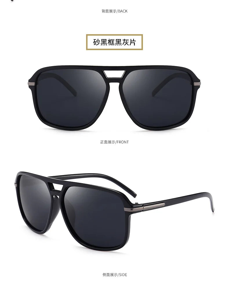 Polarized Sunglasses Men Fashion Double Bridge Square Frame Sun Glasses Brand Designer Unisex Driving Goggles Gafas De Sol UV400