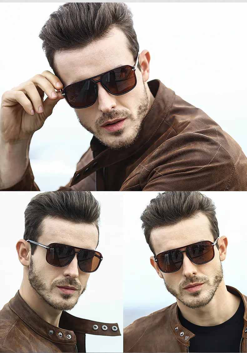 Polarized Sunglasses Men Fashion Double Bridge Square Frame Sun Glasses Brand Designer Unisex Driving Goggles Gafas De Sol UV400