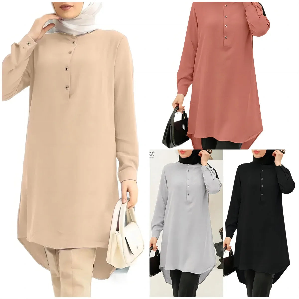 Creative Spring Hot Sale Of The Season Middle East Muslim Intellectual Style A- Line Polo Neck Trendy Half Skirt Cotton Material