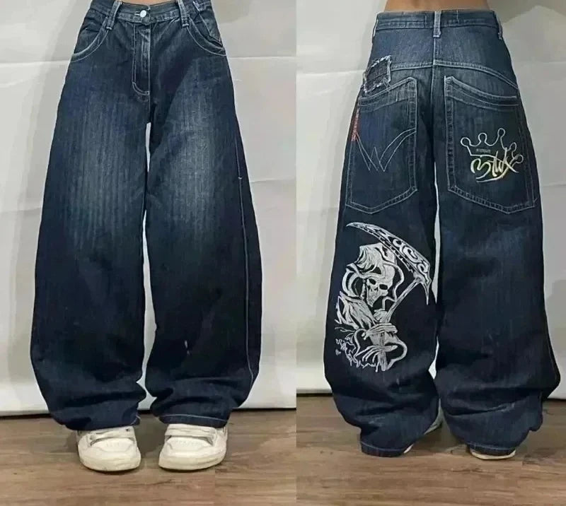 American Fashion Hip Hop Joker Oversized Jeans Women Street Y2K New Clearance Spot Hot Mopping Wide-leg Pants Unisex Loose Jeans