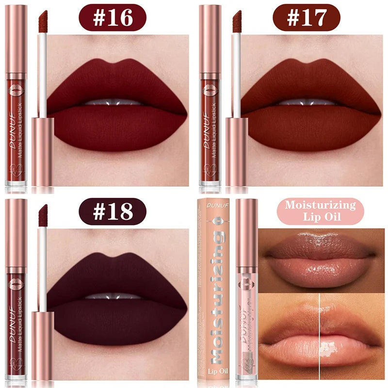 Matte Velvet Lip Gloss Dark Red Brown Lip Glaze Long Lasting Waterproof Liquid Lipstick Natural Moisturizer Transparent Lip Oil