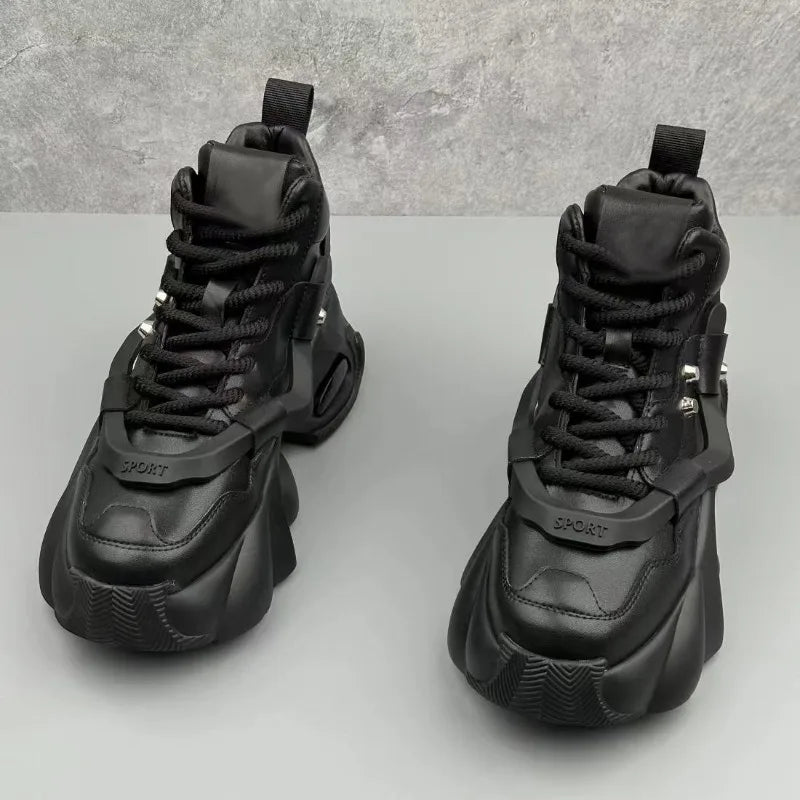 Chunky Sneakers Men Korean Style Trend HighTop Casual Shoes White Adds Height Non-slip Vulcanize Shoes Cushioning Platform Shoes