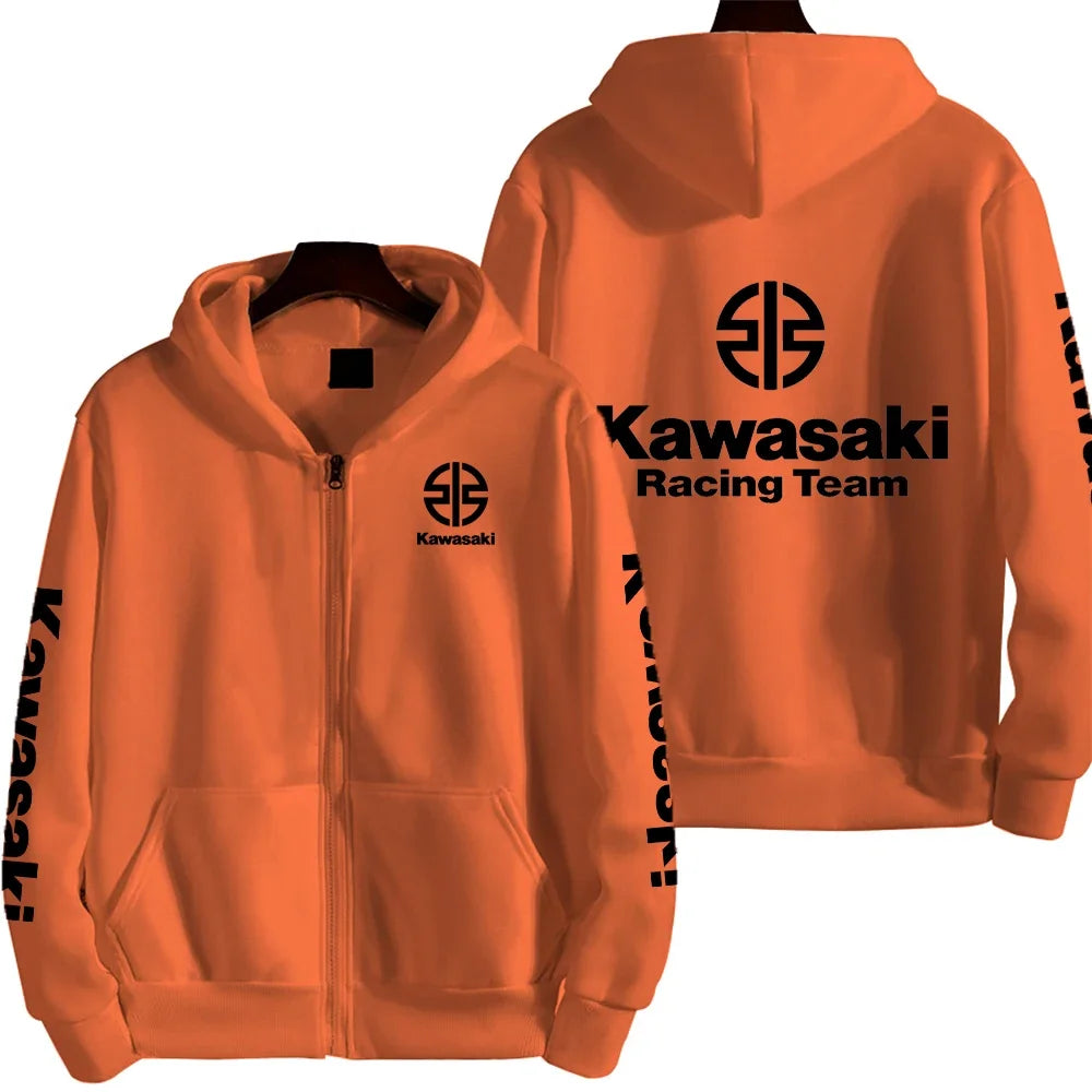 Kawasaki Logo Racing Motorcycle Team Men Zip Up Hoodie Spring Autumn Fashion Man Sweater 2025 New Sport Woman Jacket Coats